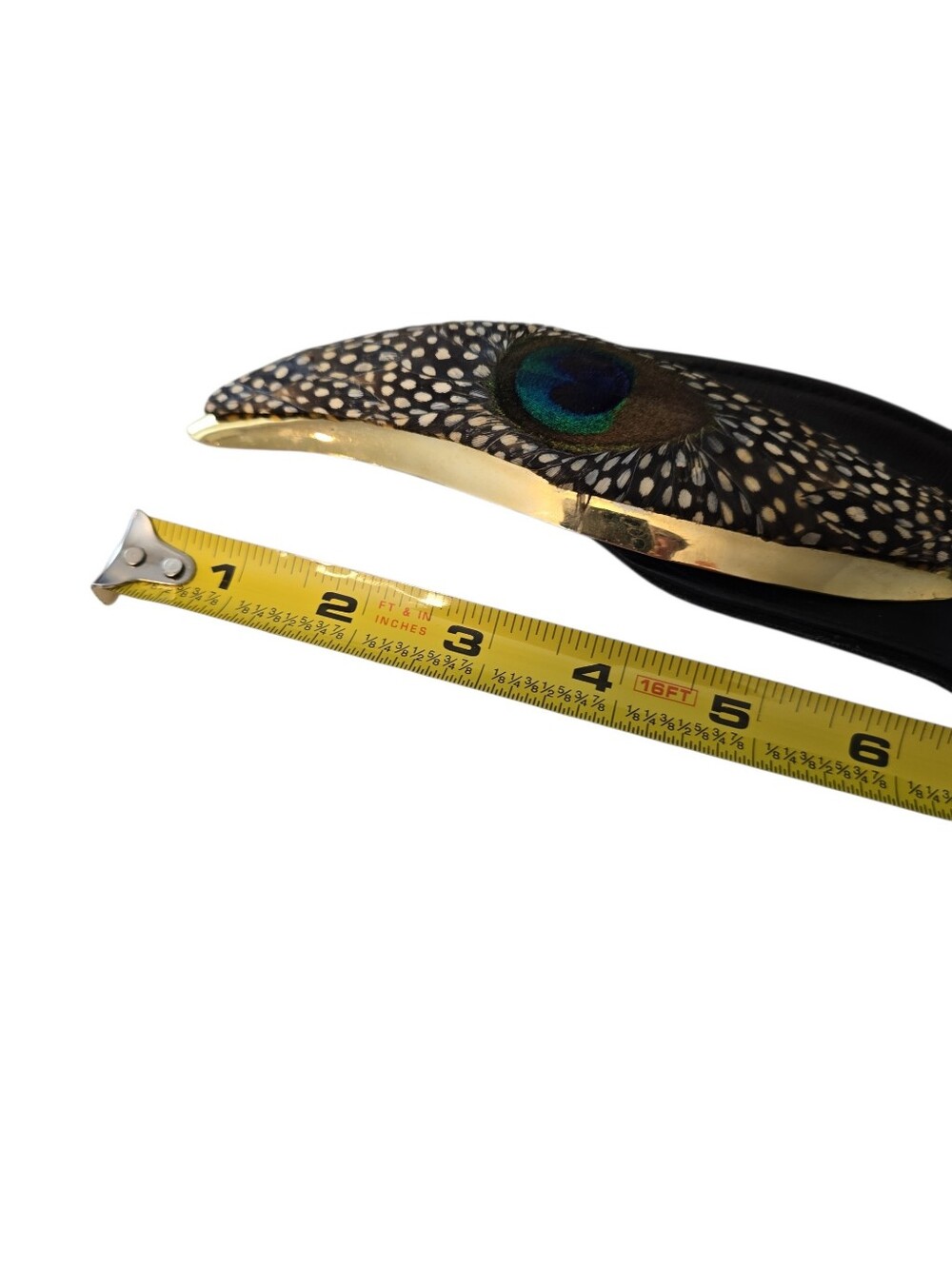 Lee Sands Black Leather Genuine Peacock Feathers Buckle Belt Size M/L READ - Picture 7 of 14